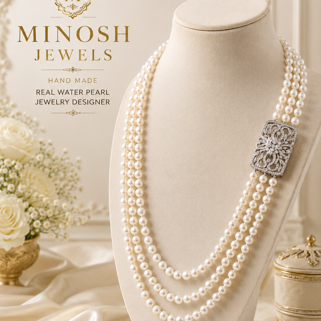 Real Pearl Tri-Layer Necklace Set