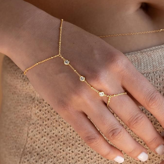 3PCS 14K Gold-Plated Hand Chain Bracelets for Women
