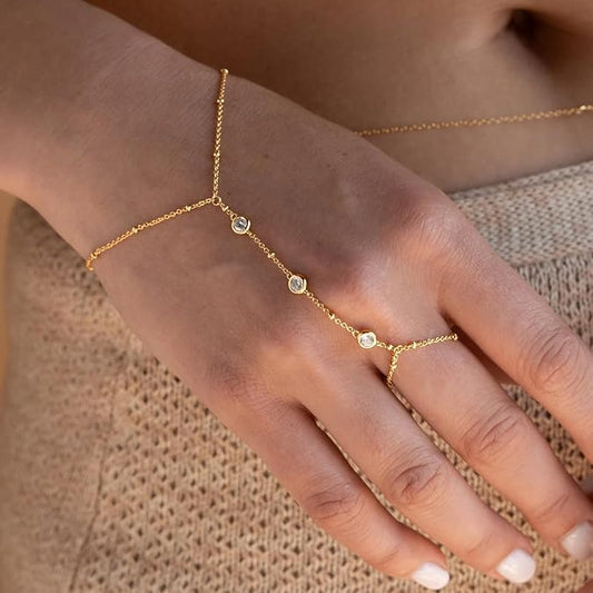 3PCS 14K Gold-Plated Hand Chain Bracelets for Women