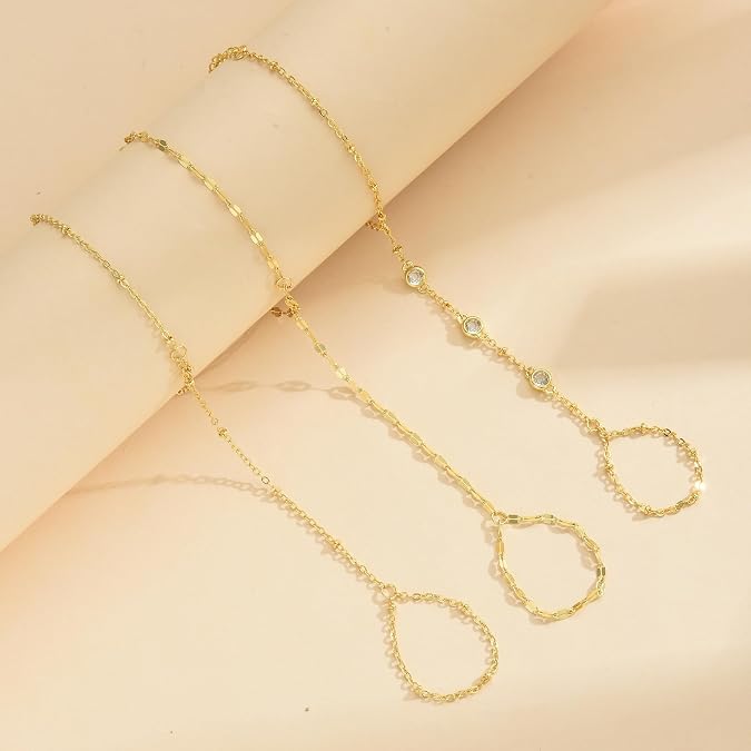 3PCS 14K Gold-Plated Hand Chain Bracelets for Women